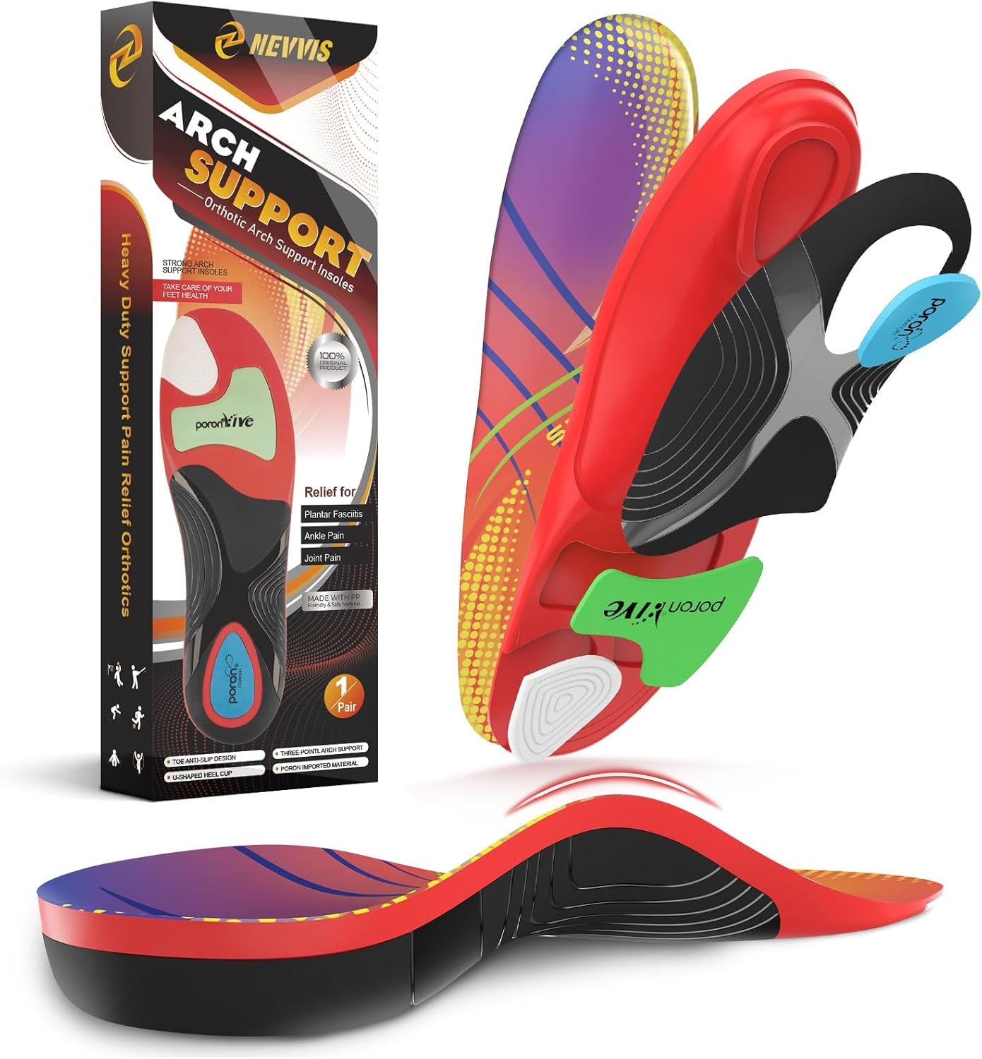 Plantar Fasciitis High Arch Support Insoles for Men & Women - for Flat Feet & Achilles Tendonitis, 240 Lb Heavy Duty Work Boot Insoles with Shock Absorption & Arch Pain Relief - XL