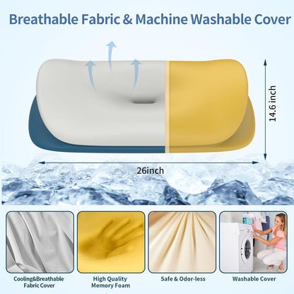 Cervical Neck Pillow - Ergonomic Memory Foam Contour Pillows for Side, Back & Stomach Sleepers, Cervical Pillow for Neck Support Sleeping with Breathable Cover