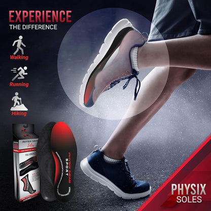 Physix Gear Orthotic Insoles for Men & Women - Arch Support Orthotics Insole, Orthopedic Insoles, Inserts for Men & Women, Foot Insoles for Plantar Fasciitis Comfort, Shoe Insert, Feet, Red/Black, S