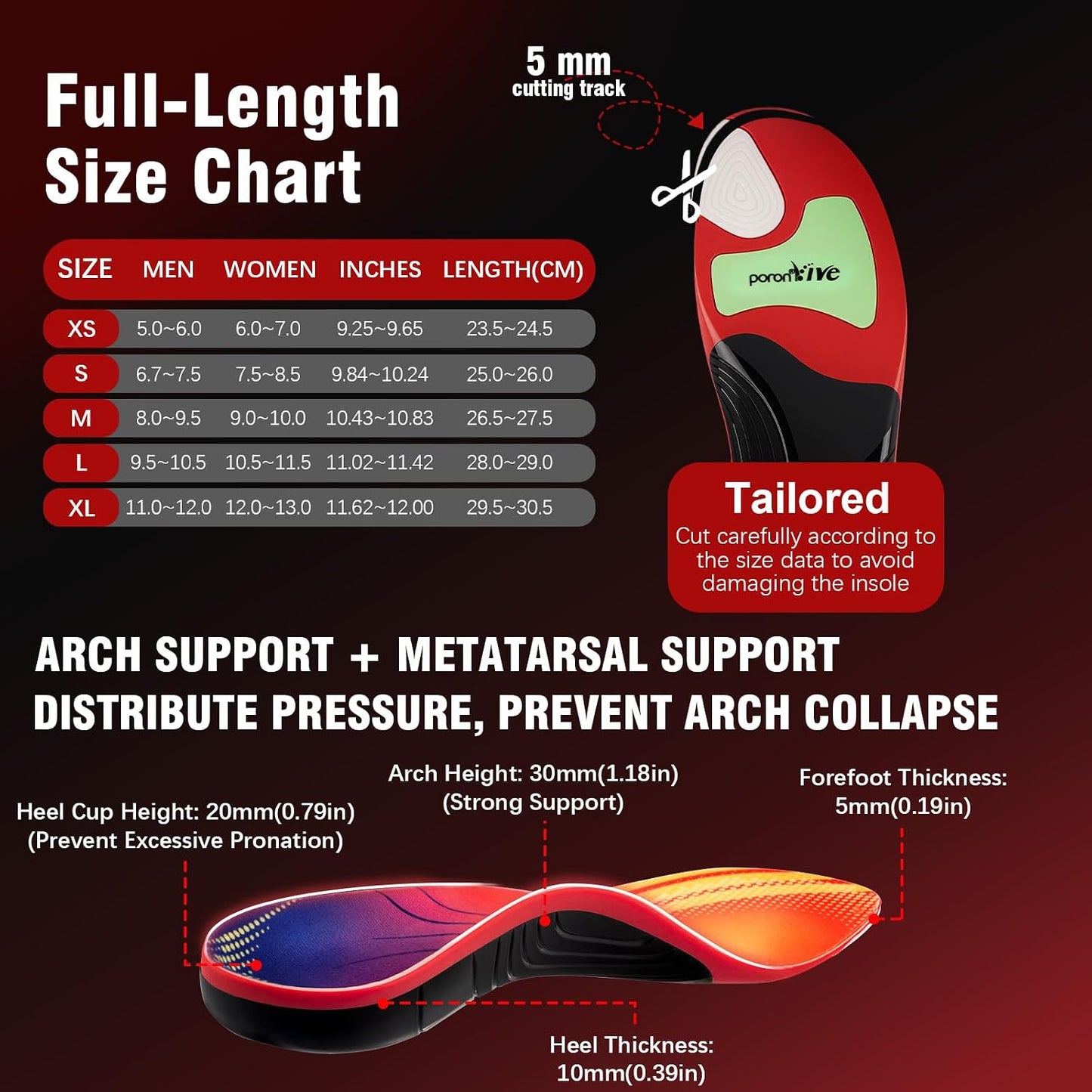 Plantar Fasciitis High Arch Support Insoles for Men & Women - for Flat Feet & Achilles Tendonitis, 240 Lb Heavy Duty Work Boot Insoles with Shock Absorption & Arch Pain Relief - XL