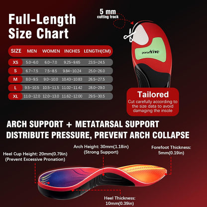 Plantar Fasciitis High Arch Support Insoles for Men & Women - for Flat Feet & Achilles Tendonitis, 240 Lb Heavy Duty Work Boot Insoles with Shock Absorption & Arch Pain Relief - XL