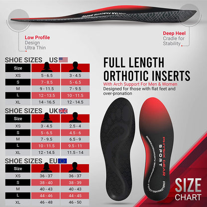 Physix Gear Orthotic Insoles for Men & Women - Arch Support Orthotics Insole, Orthopedic Insoles, Inserts for Men & Women, Foot Insoles for Plantar Fasciitis Comfort, Shoe Insert, Feet, Red/Black, S