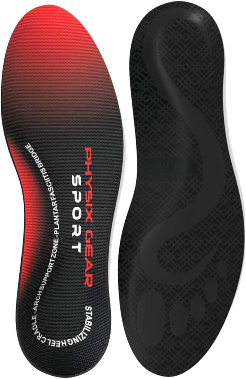 Physix Gear Orthotic Insoles for Men & Women - Arch Support Orthotics Insole, Orthopedic Insoles, Inserts for Men & Women, Foot Insoles for Plantar Fasciitis Comfort, Shoe Insert, Feet, Red/Black, S